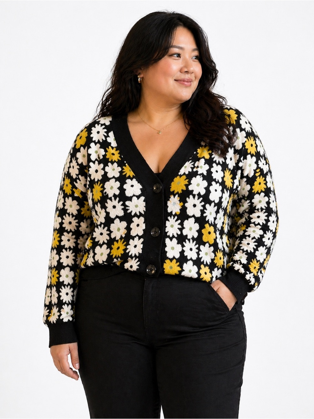 MADELINE & MONROE Floral Button-up Cardigan Sweater